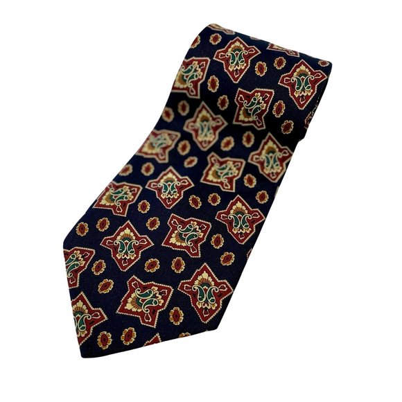 EMPIERE ARMANI Dark Blue, Red & Gold 100% Silk Paisley Inspired Tie | 58" - Picture 1 of 7